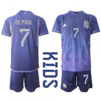 Argentina Rodrigo de Paul #7 Udebanesæt Børn VM 2022 Kortærmet (+ Korte bukser)